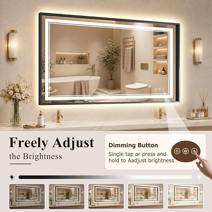 30"x48" LED Bathroom Mirror with Lights, Backlit + Front Lit, Anti-Fog | Lighted Bathroom Mirror with One-Piece Aluminum Alloy Frame, HD Shatterproof Tempered Glass, Dimmable, Memory Function