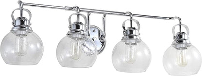 JONATHAN Y 34" Chrome Shirley 4-Light Bathroom Vanity Light, Metal Wall Sconce, Clear Seeded Glass Shade, Modern Transitional Farmhouse Fixture, LED Bulbs Included (JYL7406A)