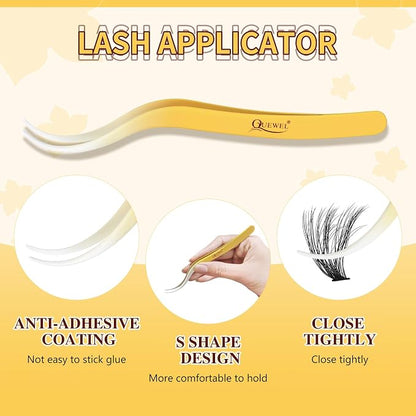 QUEWEL Lash Clusters Kit, 280Pcs 70D+90D 3D Lash Cluster Eyelash Extensions | 10-18mm Lash Clusters Kit with Lash Bond and Seal and Lashes Tweezers Easy DIY at Home (70+90D 3D Kit)
