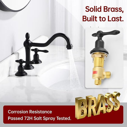 SUMERAIN Matte Black 8 inch Widespread Bathroom Sink Faucet | Vintage Style, 3 Holes, 2 Handle, 360°Swivel Spout