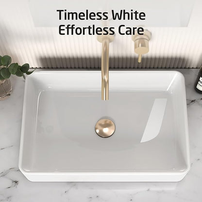 KES Bathroom Vessel Sink 20 Inch Above Counter Rectangular White Ceramic Countertop Sink for Cabinet Lavatory Vanity, BVS123S50