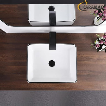 White Vessel Sink,Rectangle 19"x15" Bathroom Sink Above Counter Porcelain Ceramic Small Sink Bowl Ceramic Vessel Sinks for Bathrooms
