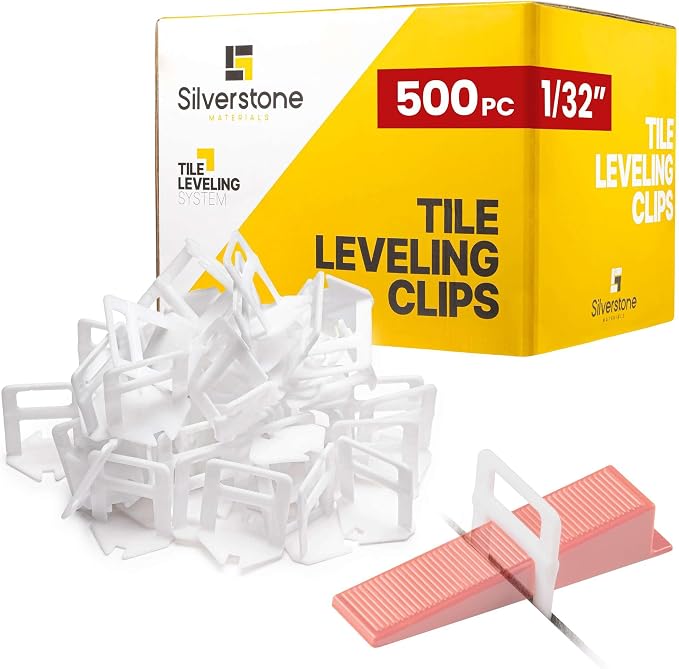 500 Pcs Tile Leveling System Clips with 1/32" (1mm) Clips - Saves Time for Perfect Precise Installation of Ceramic Tiles - Get Professional Results for Your Shower, Bathroom, Backsplash