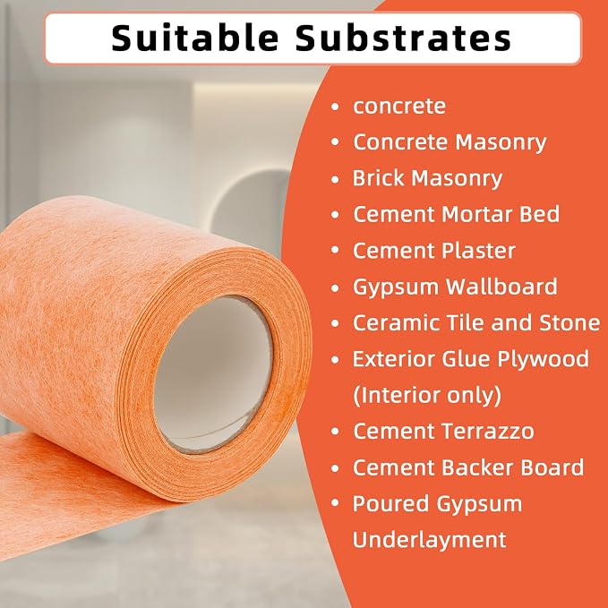 Professional Waterproof Membrane for Shower,5In x 50Ft(21 Sq Ft) | HDPE membrane for tile shower walls, floors, bathrooms and saunas; bonds with thin-set mortar for reliable installation