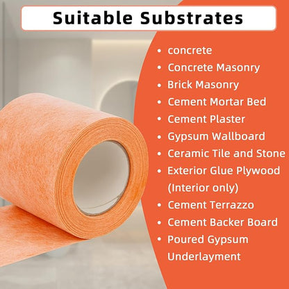 Professional Waterproof Membrane for Shower,5In x 50Ft(21 Sq Ft) | HDPE membrane for tile shower walls, floors, bathrooms and saunas; bonds with thin-set mortar for reliable installation