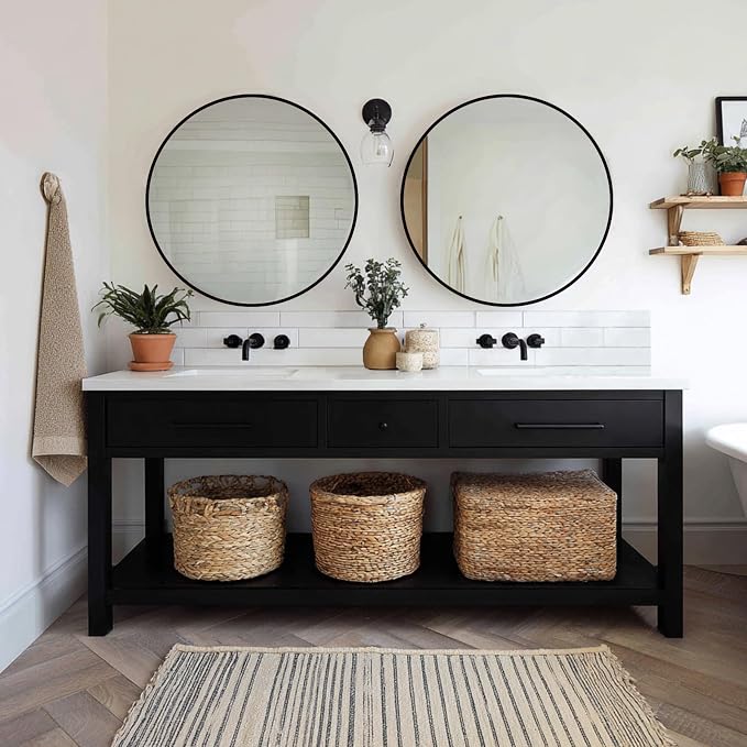Black Round Mirror 20 inch, 2 Pack Circle Mirror, Matte Metal Frame | High Definition Mirror, Rust-resistant, Easy installation, Round Mirrors for Bedroom, Guest Room, Baby room, Vanity