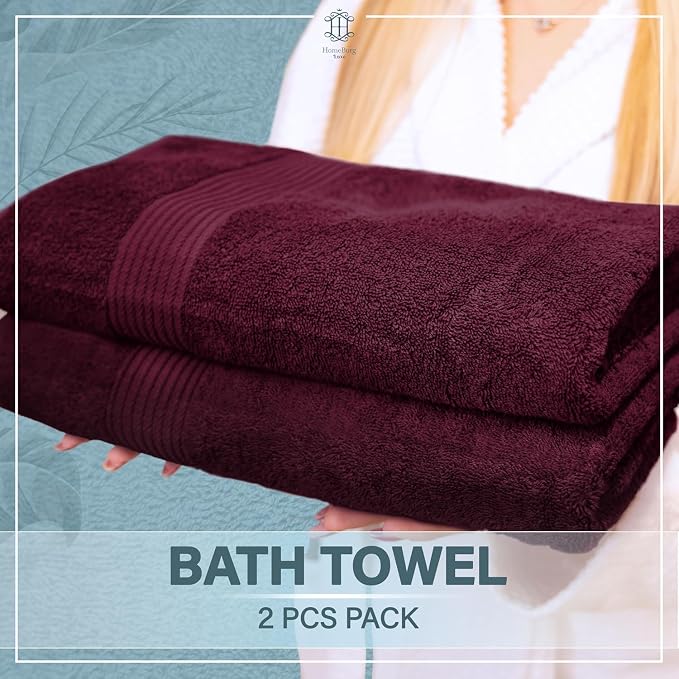 Luxe 2-Piece Bath Towel Set – Large Soft Cotton Towels, Absorbent, Durable & Skin-Friendly, Machine Washable, 27 x 54 in (Velvet Wine)
