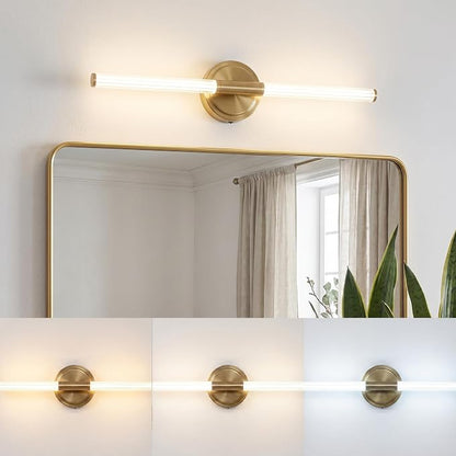 URSOLA 24" Modern LED Bathroom Light Fixtures, Golden 3CCT Dimmable Bathroom Vanity Light Over Mirror, Bathroom Vanity Bath Bar Lights with 360° Removable Acrylic Light Tube