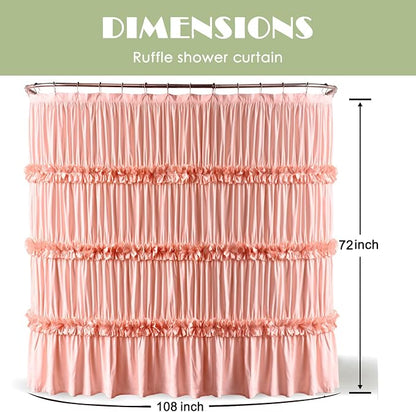 Homechoice Decor Extra Wide Shower Curtain 108"W x 72"L with 18 Buttonholes | Vintage Handcrafted Bow Tie Bath Curtain for Bathroom and Clawfoot Tub, Victorian Ruffle Bathroom Curtain, Peach (LQ-10)