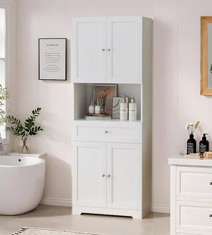 HIFIT Tall Bathroom Storage Cabinet with Drawer, Modern Linen Cabinet,White | 67"H Tall Storage Cabinet with Doors & Shelves, Freestanding Kitchen Pantry for Bathroom, Dining Room, Laundry, Narrow Corner