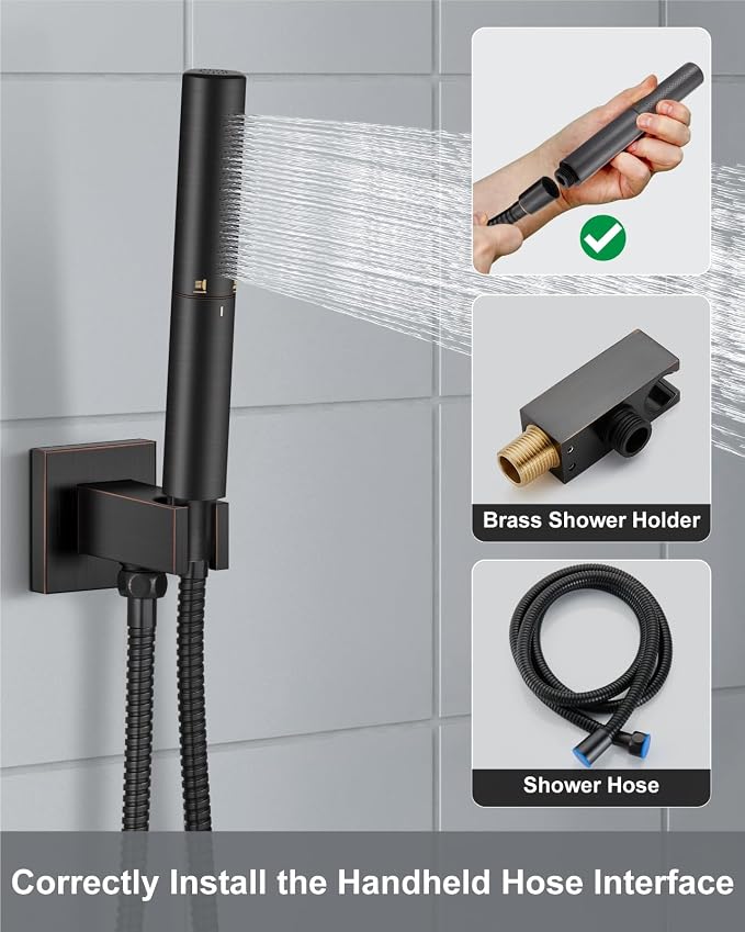 Aolemi Shower System with Rain Head and Handheld,10-Inch,Oil Rubbed Bronze | High-Pressure Shower Faucet Set with Dual-Function Handheld,Rough-In Valve,1.8 GPM,Ceiling Mount Trim Kit