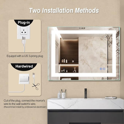 36"x 28" LED Bathroom Mirror with Light | Anti-Fog+Dimmable+Color Temperature Adjustable+Memory Function Led Wall Mirror for Bathroom, Vanity (Vertical/Horizontal)