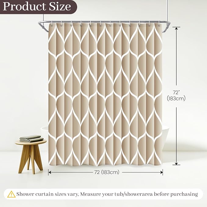 Gelbchu Geometric Shower Curtain for Bathroom, Cream, 72x72 | with Hooks, Premium Polyester, Quick Dry, Water Repellent, Machine Washable, Rustproof Grommets, Modern Minimalist