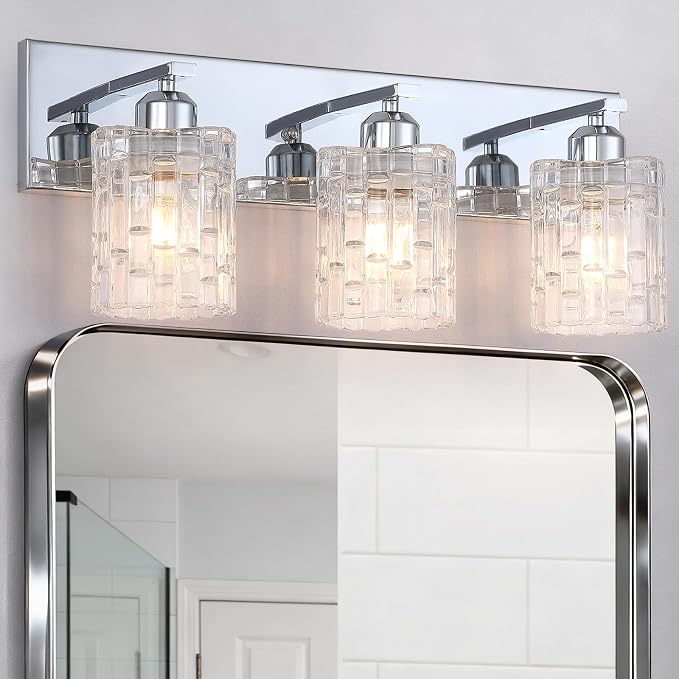 3-Light Crystal Vanity Light for Bathroom, Chrome Over Mirror Light Fixture, Modern Wall Mount for Living Room, Bedroom, Hallway