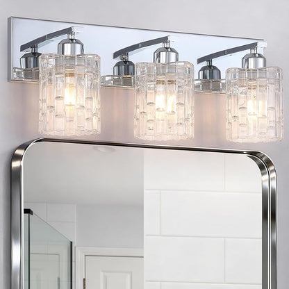 3-Light Crystal Vanity Light for Bathroom, Chrome Over Mirror Light Fixture, Modern Wall Mount for Living Room, Bedroom, Hallway