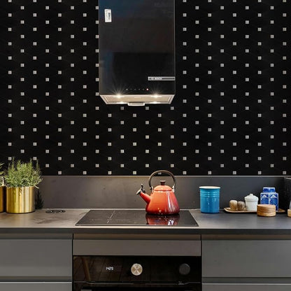 STICKGOO Peel and Stick Backsplash, 10 Sheets Kitchen Mosaic Tile Sticker, Black Brushed Aluminum Composite Panel, Stick on Backsplash for Kitchen, Countertop, Bathroom Vanity
