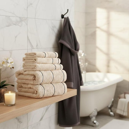 Lavish Home 6PC Towel Set - 525GSM 100% Cotton Bathroom Essentials with 2 Bath Towels, 2 Hand Towels, and 2 Wash Cloths - Absorbent Sheets for Bath, Shower, Gym, Spa, and Dorm Room (Beige)