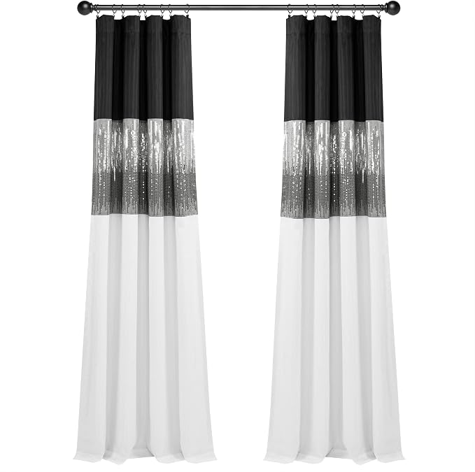 Lush Decor Night Sky 100% Blackout Window Curtain Panel Single 42"W x 84"L, Black & White - Blackout Curtains For Bedroom - Sequin Curtains - Glam Decor
