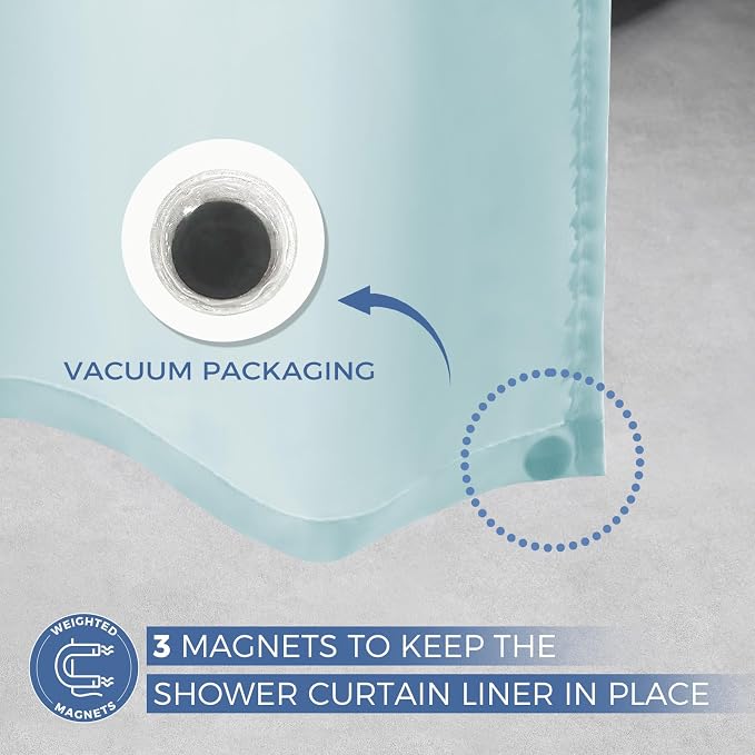 downluxe Waterproof Fabric Shower Curtain Liner, Soft Cloth Shower Liner with Magnets, Machine Washable & Hotel Quality Bathroom Curtain, 70" W x 72" L, Blue