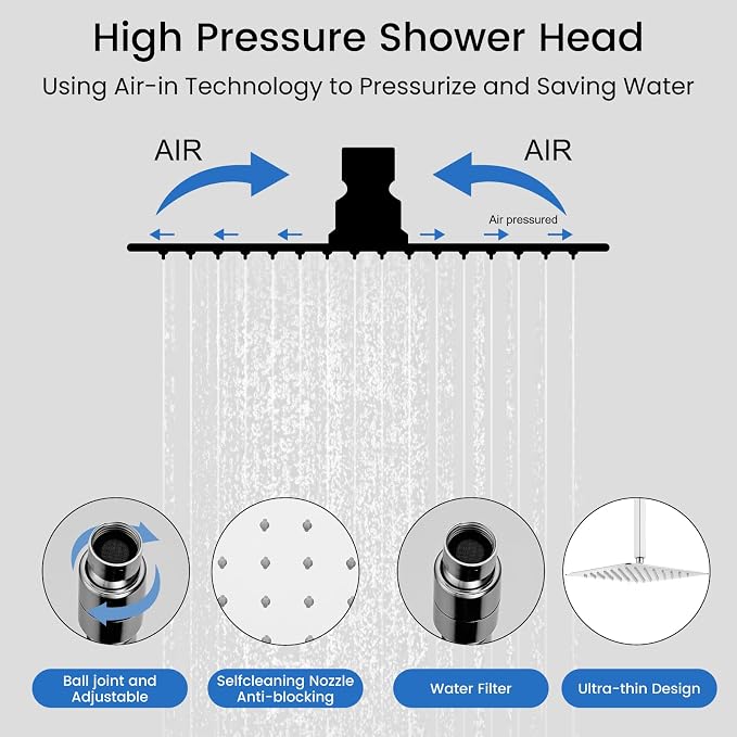 gotonovo Ceiling Shower System with 4pcs Full Body Jets,Polished Chrome | SUS304 12’’ Rain Shower Head with Handheld Spray,Brass Body Message Jets,Ceiling Mount,Rough-in Valve and Trim Kit,All Metal