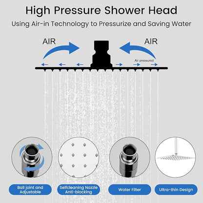 gotonovo Ceiling Shower System with 4pcs Full Body Jets,Polished Chrome | SUS304 12’’ Rain Shower Head with Handheld Spray,Brass Body Message Jets,Ceiling Mount,Rough-in Valve and Trim Kit,All Metal