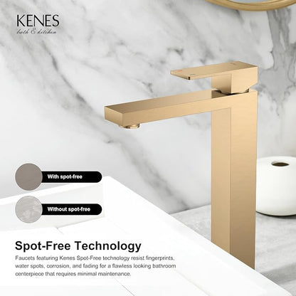 Champagne Bronze Vessel Sink Faucet 1 Handle, Tall Bathroom Faucet | Vessel Bowl Faucet with Pop Up Drain & Supply Lines, Lead-Free cUPC & NSF Certified, 1 Hole Faucet for Vanity RV Restroom
