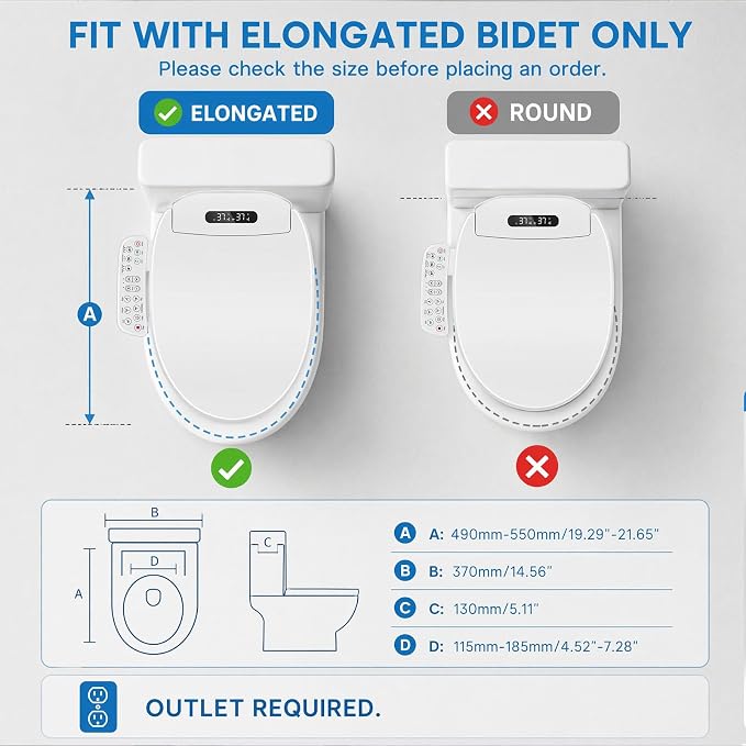 Electric Bidet Toilet Seat with Heated Seat, Warm Air Dryer, Endless Warm Water, Oscillating and Pulsating Spray Wash, Stainless Steel Self-Clean Nozzle, Sense Seat