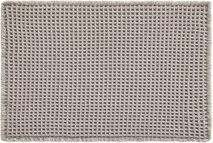 TYUU Waffle Bath Mat, Small Boho Bathroom Rugs Non Slip 24x16 Light Grey | Super Absorbent Quick Dry Bath Rug, Non-Slip Backing, Soft Waffle Washable Farmhouse Bathroom Mats, Tub, Shower & Home Decor