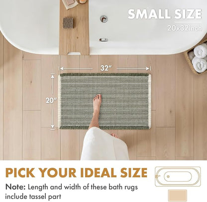 MIULEE Set of 2 Waffle Bathroom Rugs Boho Bath Mat Green&Cream 20x32 Inch | Non Slip, Super Absorbent, Washable, Ultra Soft, Rubber Backed Bath Rugs for Bathroom Floor Tub Shower