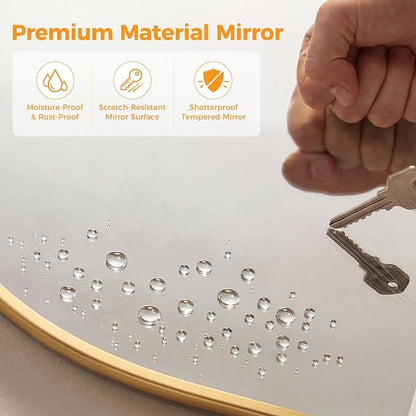OLIXIS Arched Bathroom Wall Mirror, Vanity Mirror, 20x30 | Matte Metal Frame, Tempered Glass Shatterproof, Home Decor, Living Room, Gold