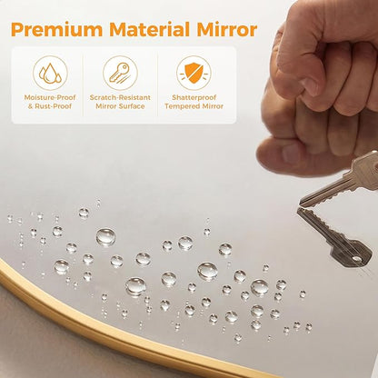 Arched Gold Bathroom Mirrors for Wall, 26x38-Inch Bathroom Mirror for Over Sink, Wall Vanity Mirror with Matte Metal Frame and HD Shatter-Proof Glass for Entryway, Living Room, Bedroom