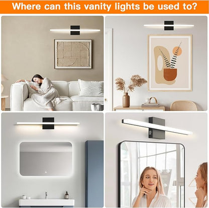 16 Inch Matte Black LED Bathroom Vanity Light, 3CCT 3000K/4000K/6000K Over Mirror Wall Sconce, Modern Hardwired Bathroom Mirror Lighting Fixture
