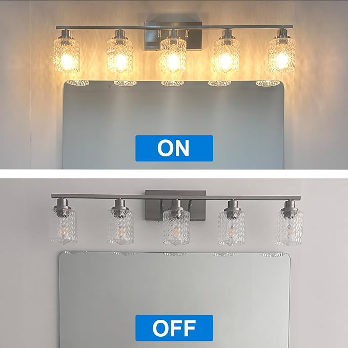MELUCEE 3 Lights Bathroom Light Fixtures Brushed Nickel | Modern Vanity Lights Indoor Wall Mounted Light with Hammered Glass Shade Suitable for Bathroom Living Room Hallway