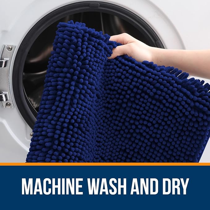 OLANLY Bathroom Runner Rugs 47x20, Extra Soft Absorbent Chenille Bath Rugs | Navy, Quick-Drying Rubber Backing, Machine Washable Long Bath Mat for Bathroom Floor, Tub and Shower, Home Decor Accessories