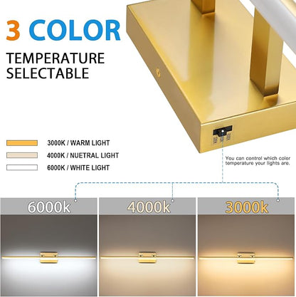 LED Bathroom Vanity Light, Modern Bathroom Light Fixture Over Mirror (3000K/4000K/6000K, Dimmable), Vanity Light Bar with Angle Adjustable, 40 Inch, Brass