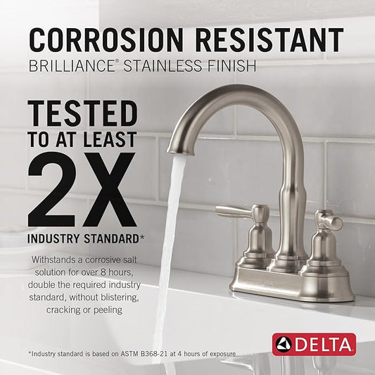 Delta Roe Centerset Brushed Nickel Bathroom Faucet, 4 Inch 3 Hole Bathroom Sink Faucet for Vanity, Push-Pop Drain Assembly, Stainless 25985LF-SS