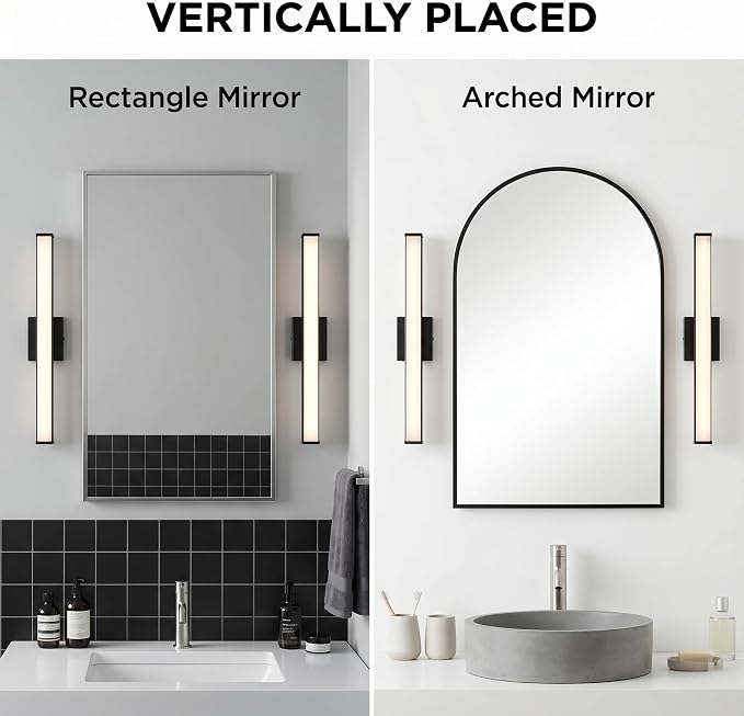 URSOLA 24" Modern LED Bathroom Light Fixtures, Matte Black 3CCT Dimmable Bathroom Vanity Light Over Mirror, Bathroom Vanity Bath Bar Lights with Double Layer Acrylic Shade