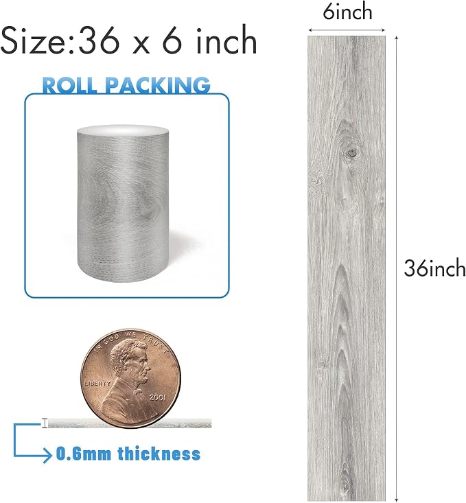 Lareko 108 Sq.Ft,Wood Peel and Stick Floor Tiles,72 Pack Grey Vinyl Flooring (No Adhesive Residue) 36"×6" Waterproof and Non-Slip Laminate Flooring for Renters Bathroom, Living Room(Smoke Grey