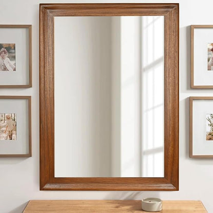 CULER Wood Wall Mirror for Bathroom, Rectangle,30 x 40 inch,Walnut Brown | Rustic Hanging Mirrors, Wooden Frame, For Living Room, Bedroom, Entryway