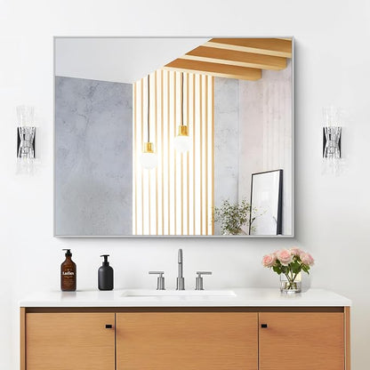 DESBING 30" x 36"Bathroom Mirror, Silver Rectangle Corner Wall Mirror with Metal Frame, Decorative Rectangular Vanity Mirror for Bedroom Bathroom Living Room Entryway (Horizontal/Vertical)