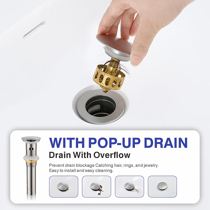 Bathroom Faucet with Sprayer, Brushed Nickel 2 Handles with Pop-Up Drain | Kablle 3 Holes Pull Out 4 inch Centerset Laundry Bar Basin Pull Out Faucet with Pop-Up Drain, KBL-6002BN