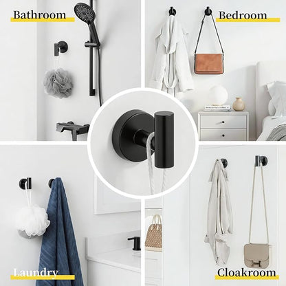 HOMOTEK 4 Pieces Bathroom Accessories Hardware Set, 24 inch Towel Bar, Towel Ring, Robe Hook, Toilet Paper Holder, Stainless Steel Rack Kit Wall Mounted, Matte Black