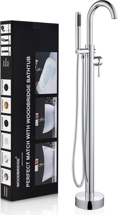 WOODBRIDGE Contemporary Single Handle Floor Mount Freestanding Tub Filler Faucet with Hand shower in Chrome Finish,F0002CHRD