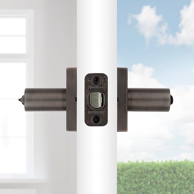 Kwikset Lisbon Square Entry Door Knob with Lock and Key, Secure Keyed Handle Exterior, Front Entrance and Bedroom, Venetian Bronze, Pick Resistant SmartKey Rekey Security and Microban