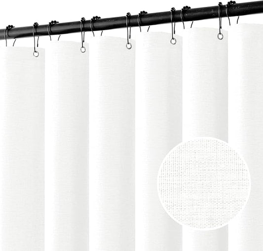 MIULEE Linen Fabric Shower Curtain White W60*L72 10 Metal Hooks | Washable, Modern, Heavy Duty, Curtain Set, Waterproof Neutral Thick Cloth Shower Curtains, Bathroom Bathtub