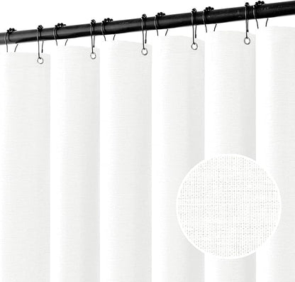 MIULEE W72*L84 Extra Long Linen Shower Curtain White 12 Metal Hooks | Washable, Heavy Fabric Shower Curtain Set, Waterproof Thick Cloth Shower Curtain, Bathroom Hotel Bathtub
