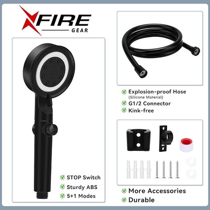 5+1 Mode High Pressure Replacement Black RV Shower Head with Hose | On/Off Switch, Water Saving Motorhome Shower Head for RV/Campervan, Caravan