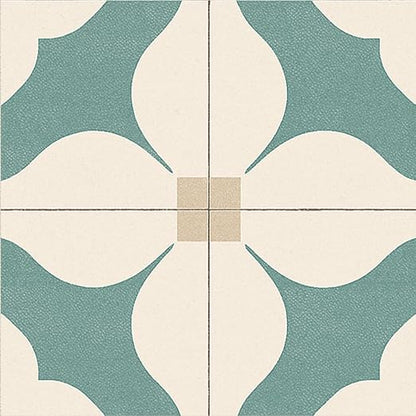 Teal Beige Geometric Peel and Stick Floor Tiles 12x12 Inch 10PCS | Teal beige cream minimalist geometric flower pattern vinyl floor stickers for kitchen bathroom entryway and indoor home decor