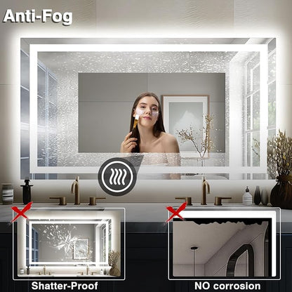 EchosLife 55"x30" LED Bathroom Mirrors for Wall | Backlit + Front Lit, Anti-Fog, Stepless Dimmable, 3 Colors, Memory, Tempered Glass, UL Listed, Horizontal/Vertical