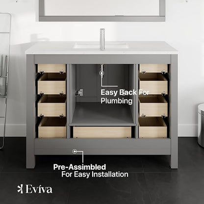Eviva London 48 Gray Bathroom Vanity with Carrara Quartz Top